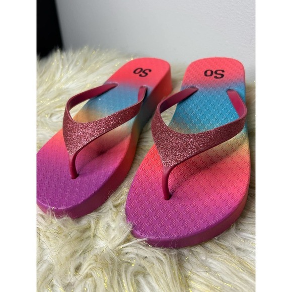 SO Rainbow Sparkle Platform Flip Flop Sandals 9 - Picture 2 of 7